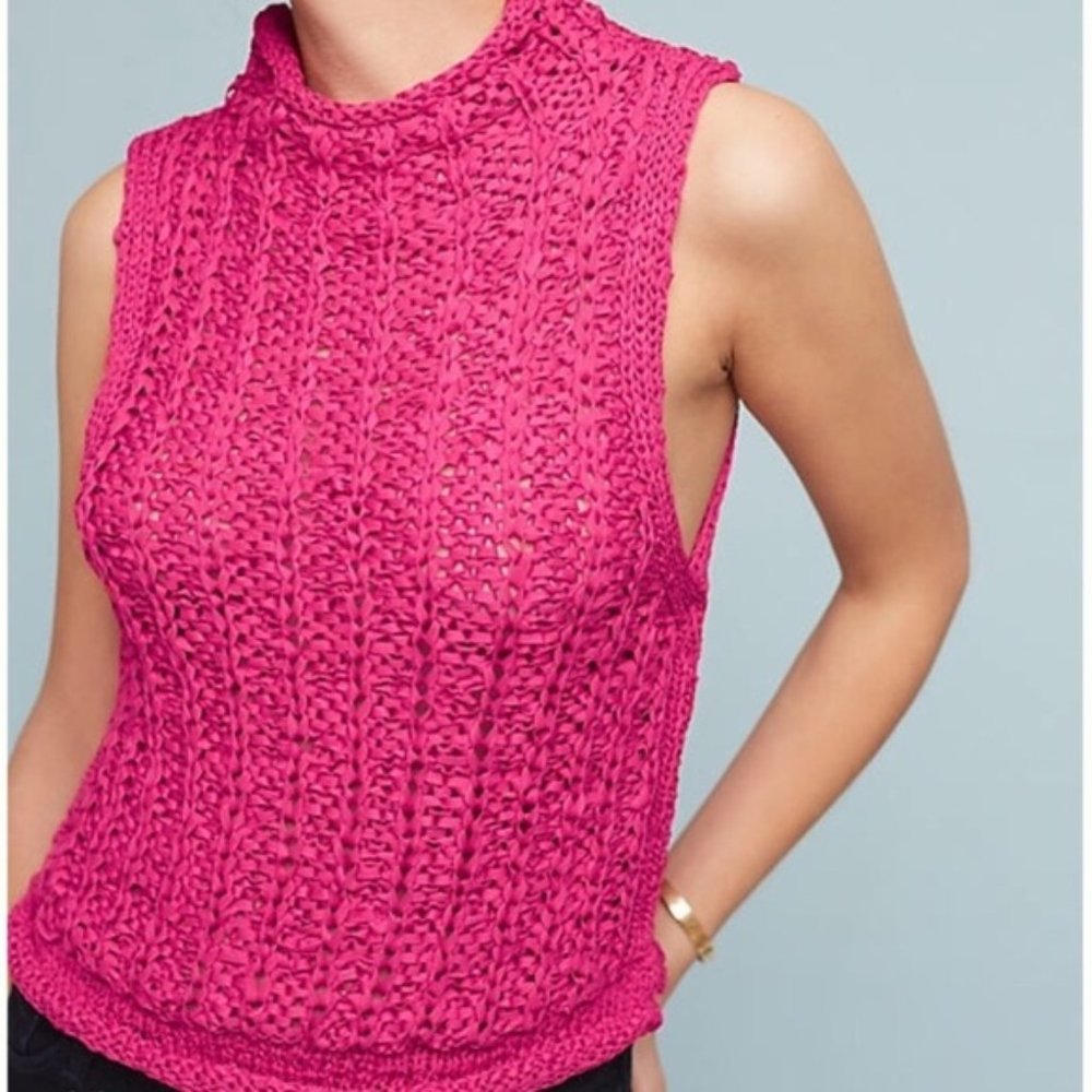 Anthropologie Hot Pink Sleeveless Cowl Knit Tank